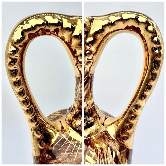 Vintage Ceramic Pitcher Hand Painted Vase Gold Accents - Picture 6 of 10